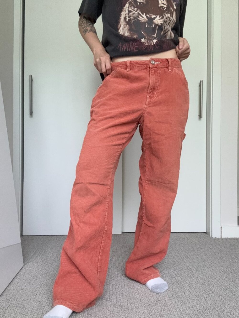 Fivestar General Peach/Rust Corduroy Carpenter Pants Wide Leg Utility Jeans